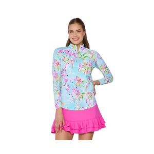 G Lifestyle Mock Neck 1/4 Zip Sun Protection Top Flamingo Island XS UPF 50+